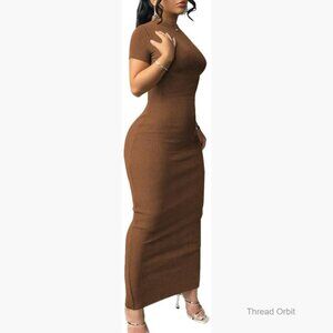 Summer Bodycon Maxi Dress Short Sleeve Crew Neck Casual Sundress